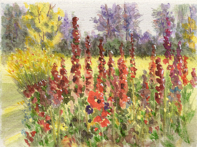 Painting: Hollyhock Garden